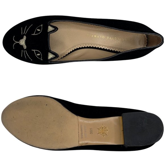 Charlotte Olympia Velvet Kitty Slip-On Ballet Flat - Picture 10 of 16